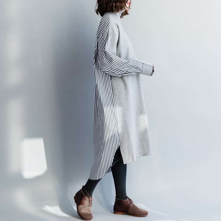 グレー コットンワンピース レディース メトロポリタン美術館 アート風 ハイネック ドルマンスリーブ