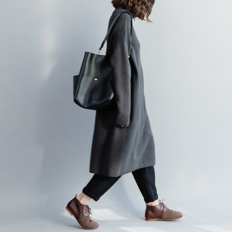 コンフォート ニットワンピース メッセージデザイン ハイネック バギー ダークグレー ニット