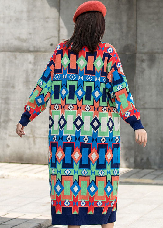 ファッション Oネック チェック柄 秋 ニット 長袖ワンピース