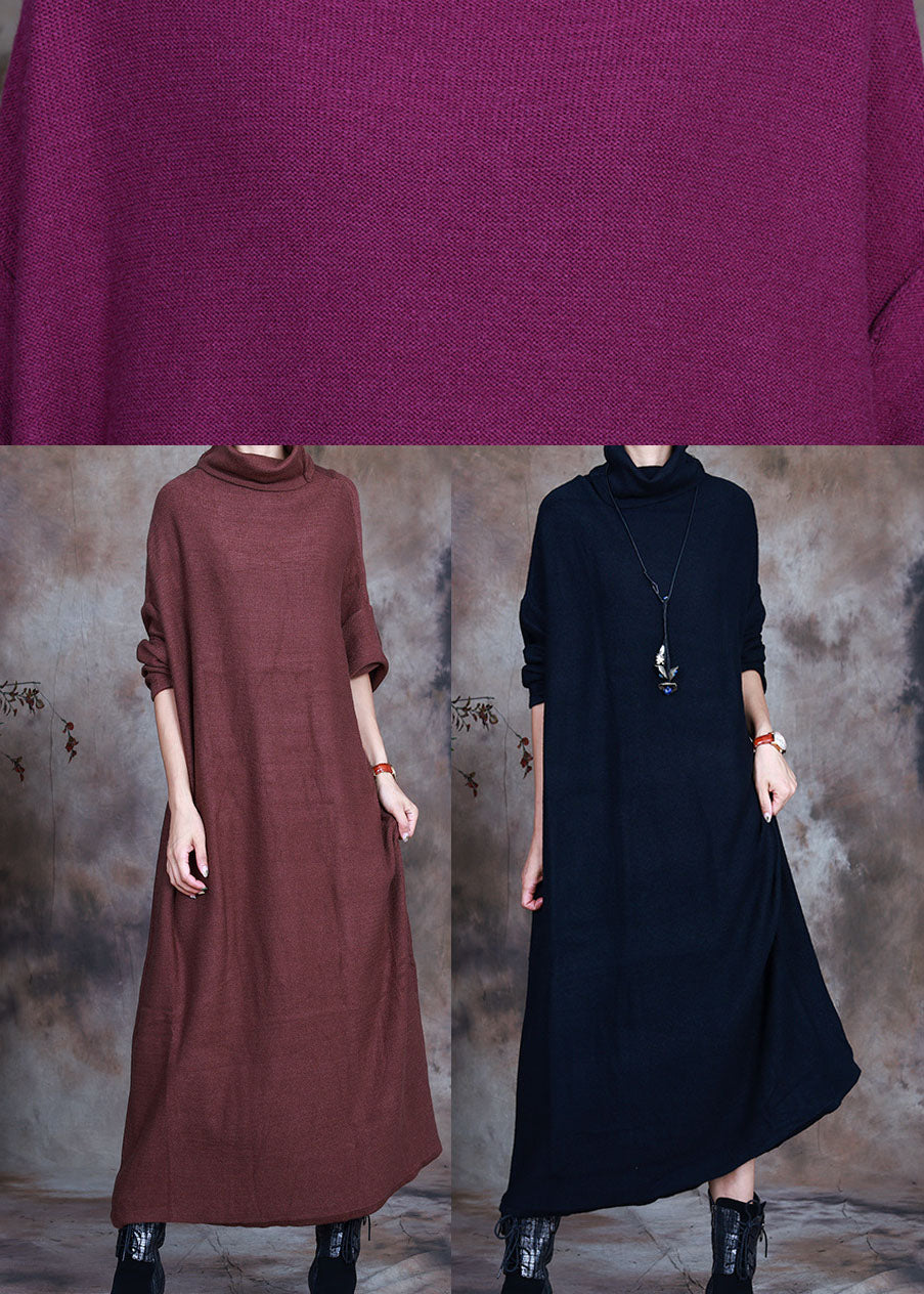 フレンチ チョコレートカラー タートルネック ニットワンピース 春