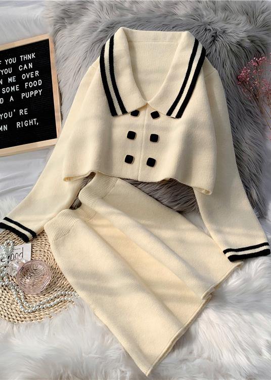 フレンチピンク ニットスーツ レディース 新作 ショート丈 セーター プルオーバー スカート 2点セット