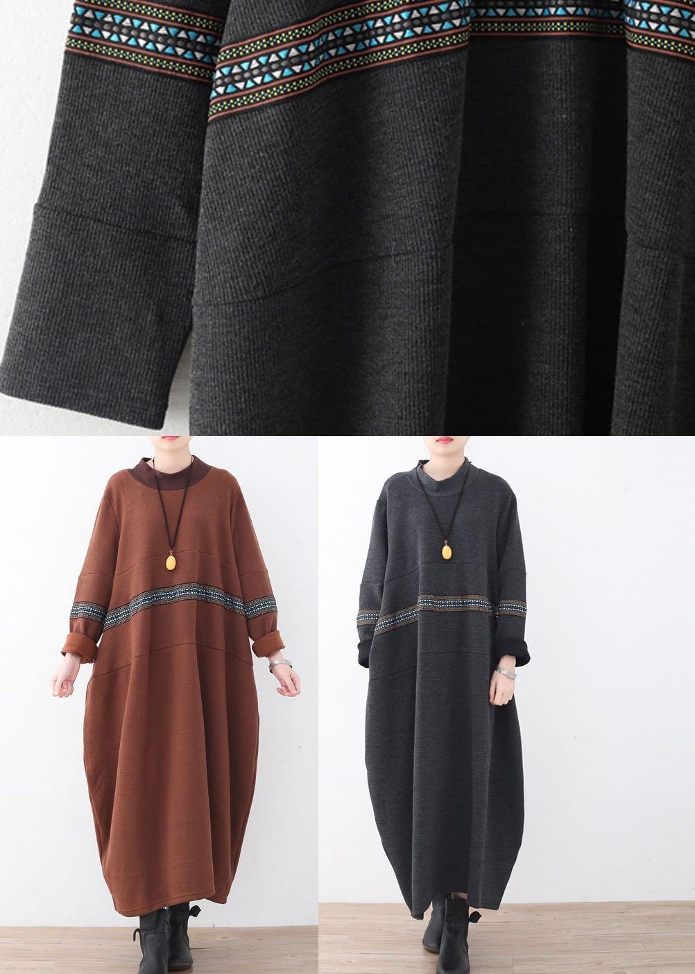 シンプル ブラック パッチワークプリント ゆったり 秋ワンピース